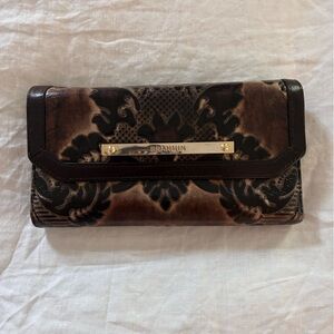 Vintage Brahmin Brown and Black Embossed Leather Continental Wallet